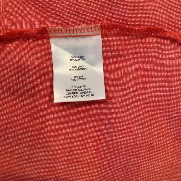 ELLEN TRACY LINEN Split Neck 3/4 Length Sleeve Coral Tunic size L - Picture 7 of 10